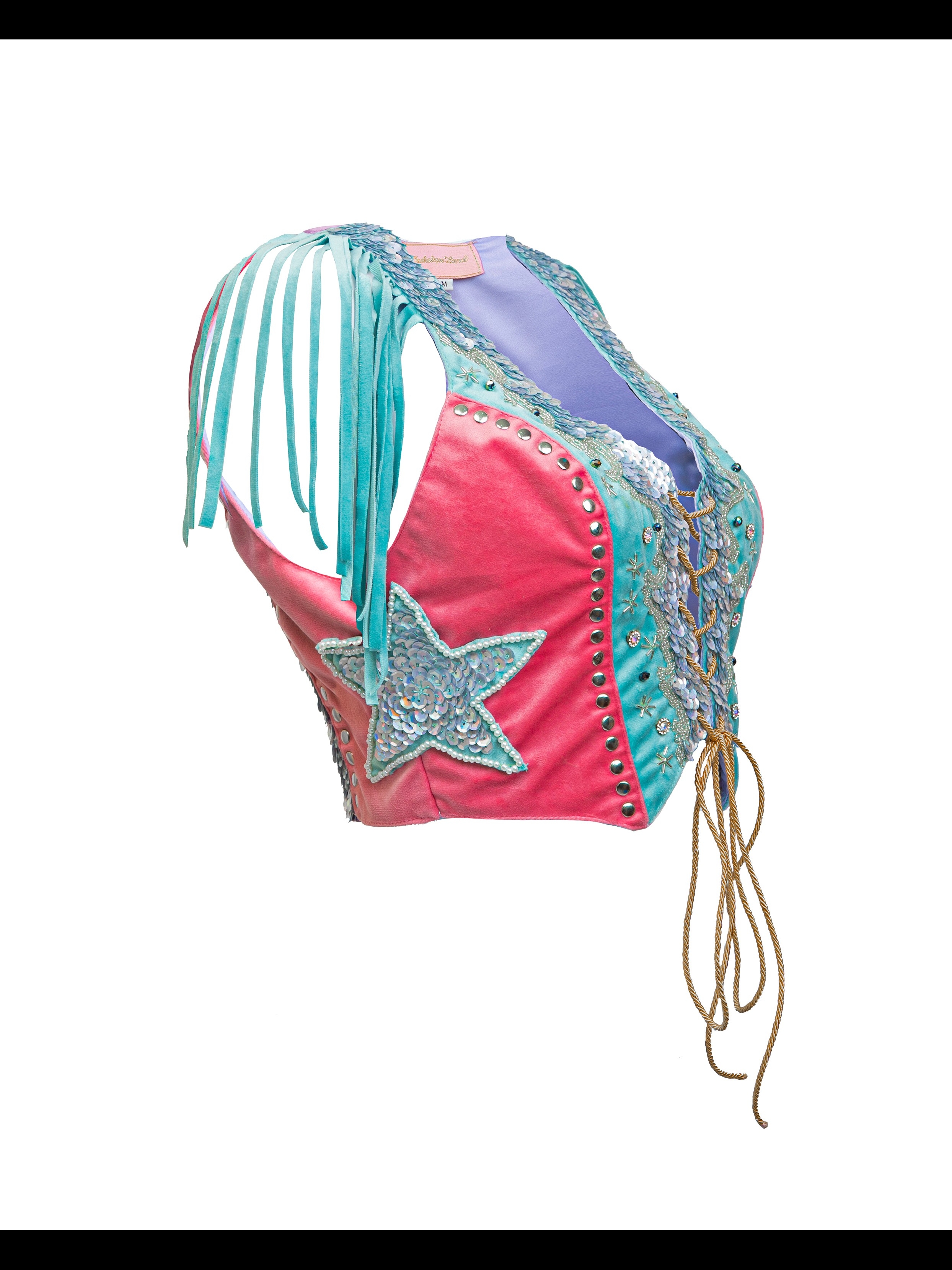 Handbeaded Sequin Velvet Cowgirl Pastel Vest — image 2 of 3